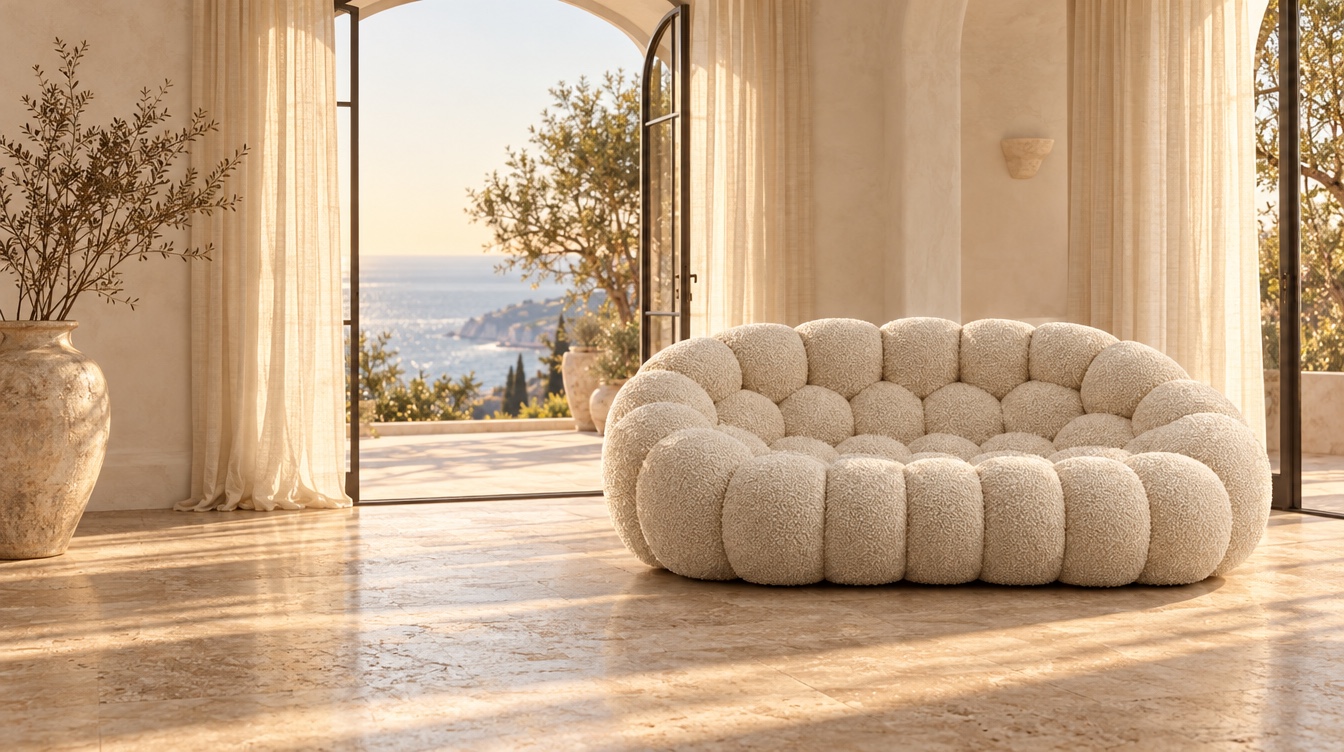 Canapé-bulle Lin dans une villa face à la mer